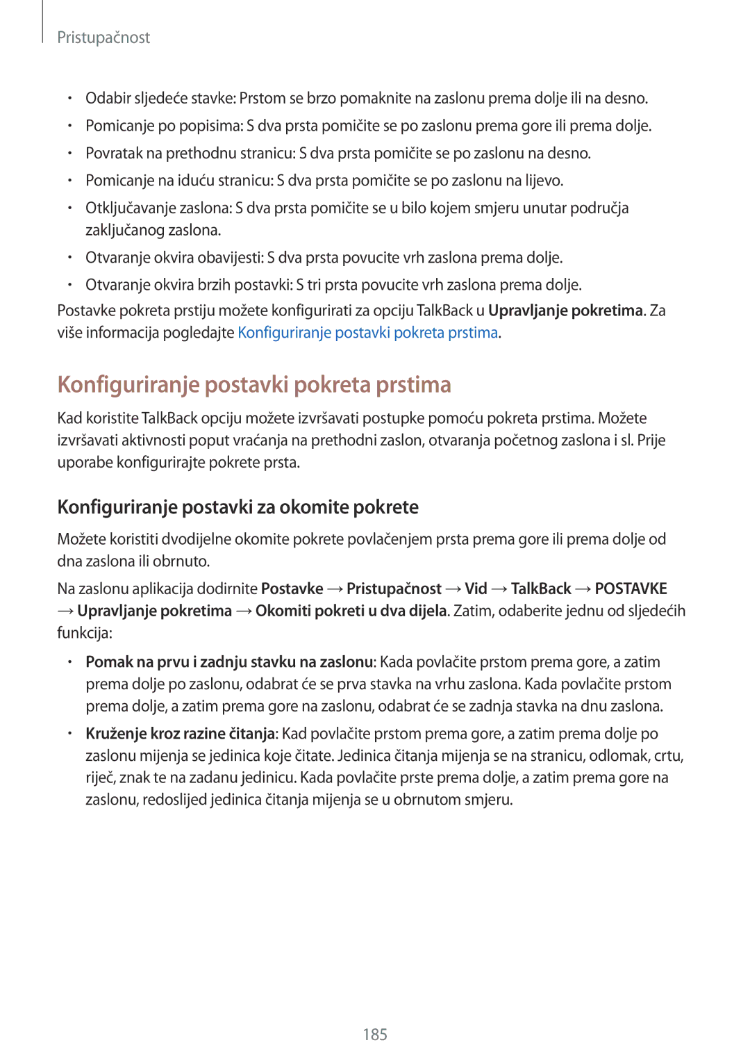 Samsung SM-G901FZKAVIP manual Konfiguriranje postavki pokreta prstima, Konfiguriranje postavki za okomite pokrete 