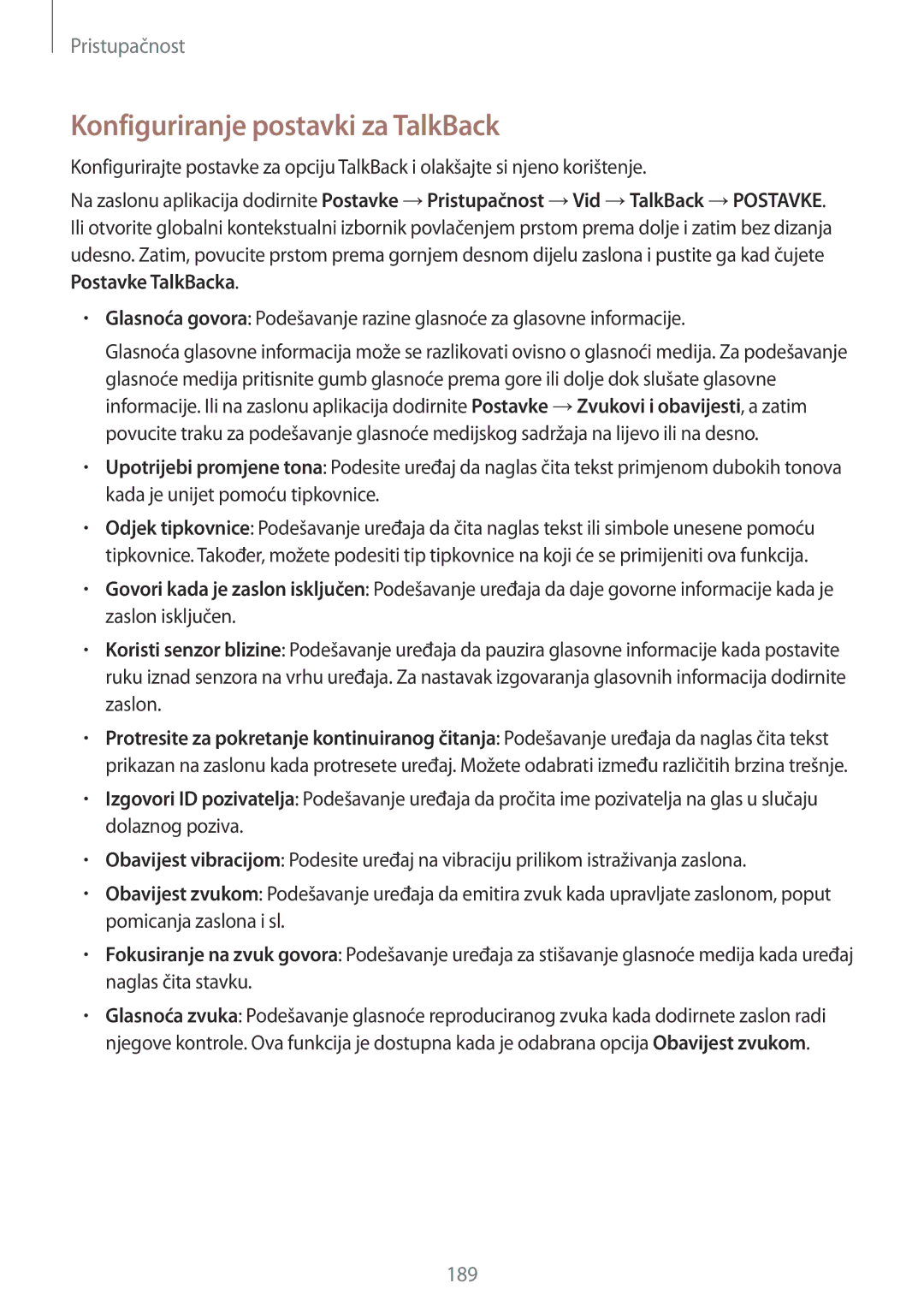 Samsung SM-G901FZKAVIP manual Konfiguriranje postavki za TalkBack 