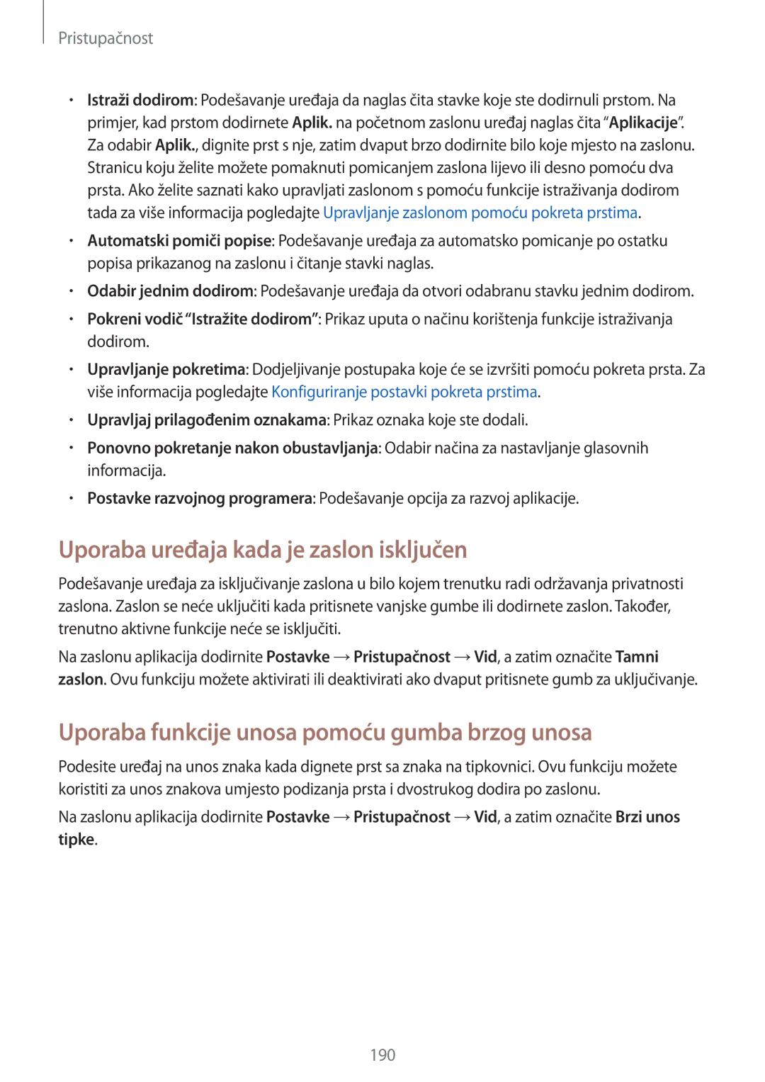 Samsung SM-G901FZKAVIP manual Uporaba uređaja kada je zaslon isključen, Uporaba funkcije unosa pomoću gumba brzog unosa 