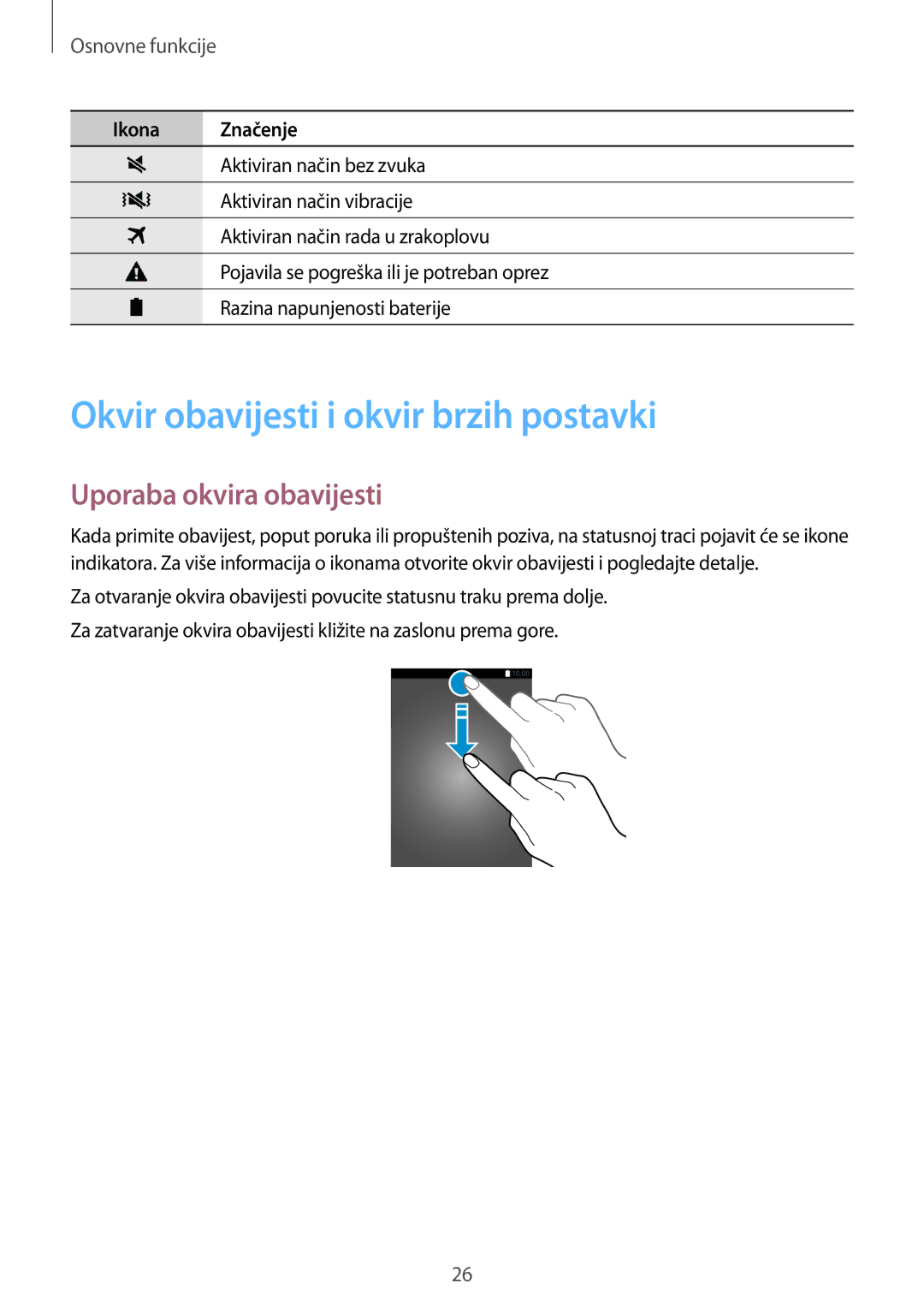 Samsung SM-G901FZKAVIP manual Okvir obavijesti i okvir brzih postavki, Uporaba okvira obavijesti 