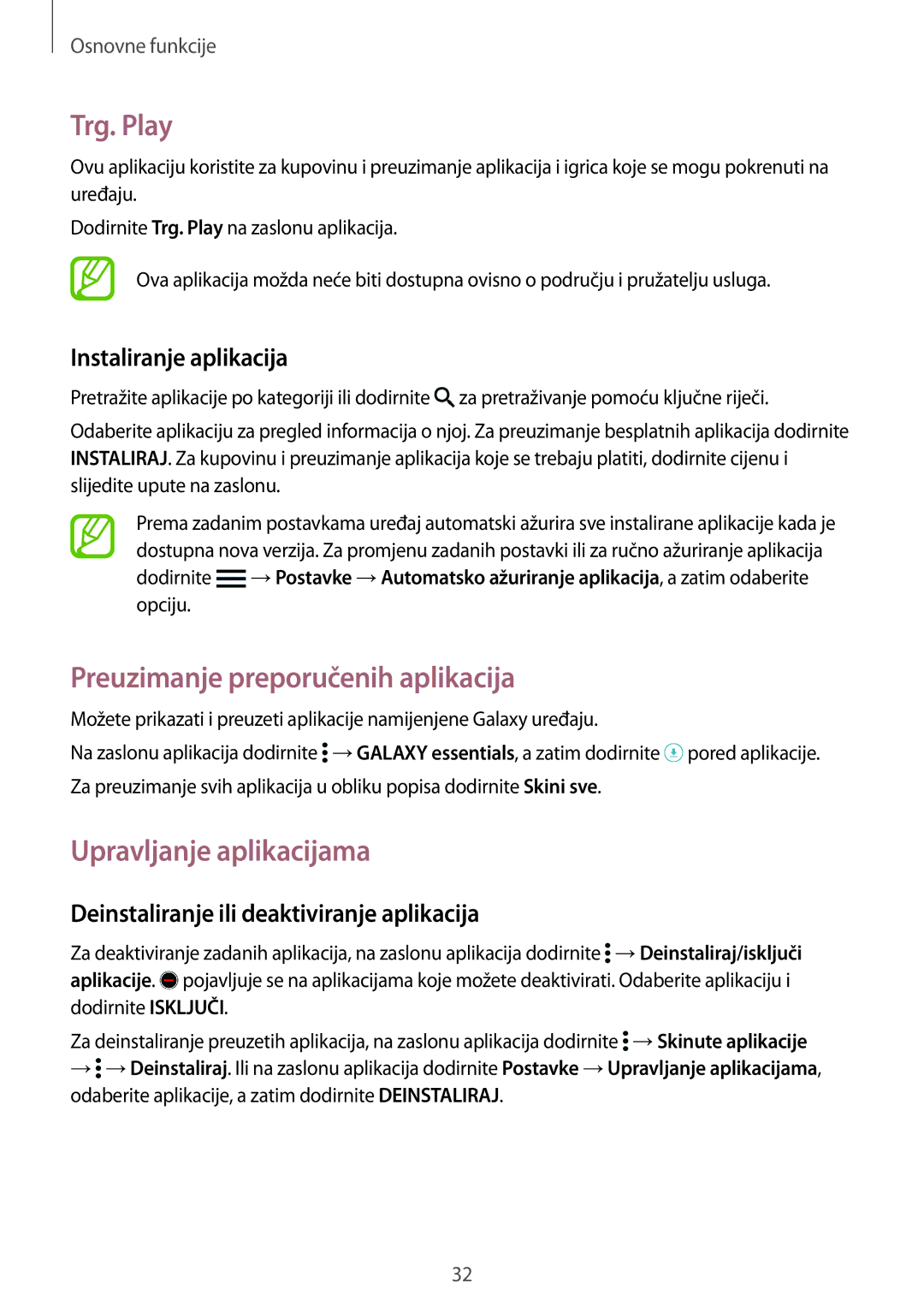 Samsung SM-G901FZKAVIP manual Trg. Play, Preuzimanje preporučenih aplikacija, Upravljanje aplikacijama 