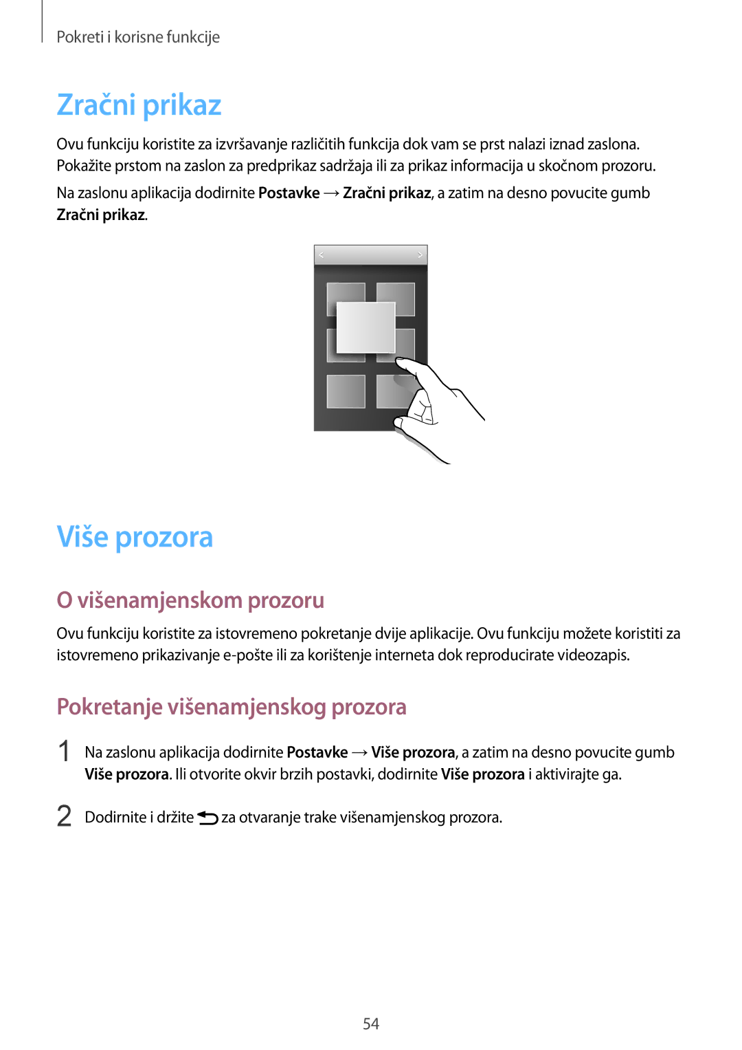 Samsung SM-G901FZKAVIP manual Zračni prikaz, Više prozora, Višenamjenskom prozoru, Pokretanje višenamjenskog prozora 