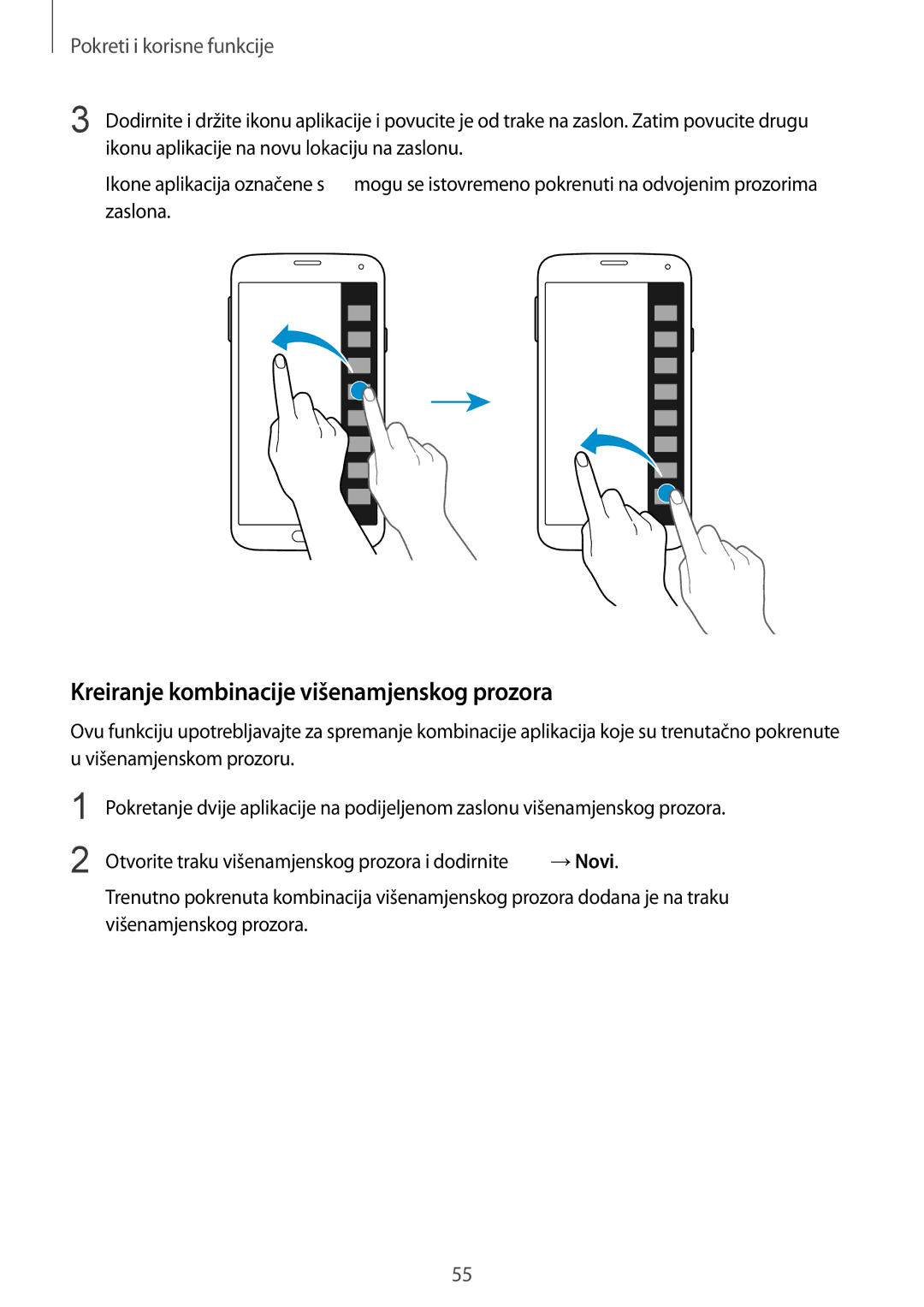 Samsung SM-G901FZKAVIP manual Kreiranje kombinacije višenamjenskog prozora 