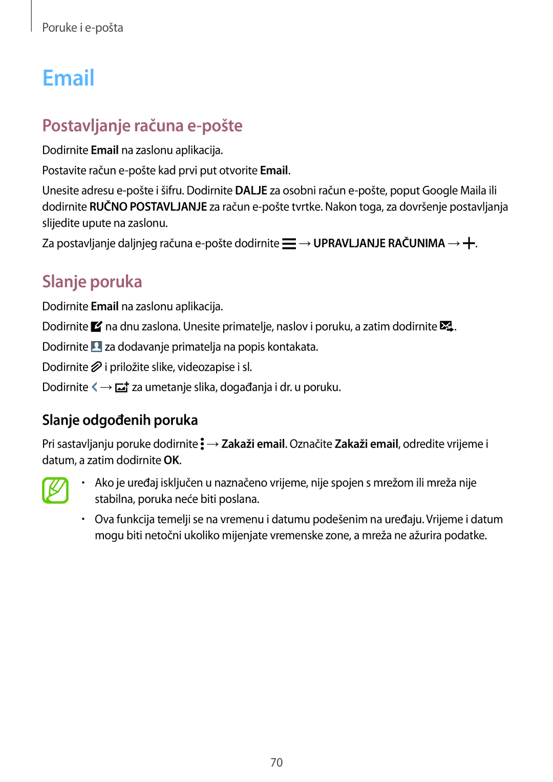 Samsung SM-G901FZKAVIP manual Postavljanje računa e-pošte 