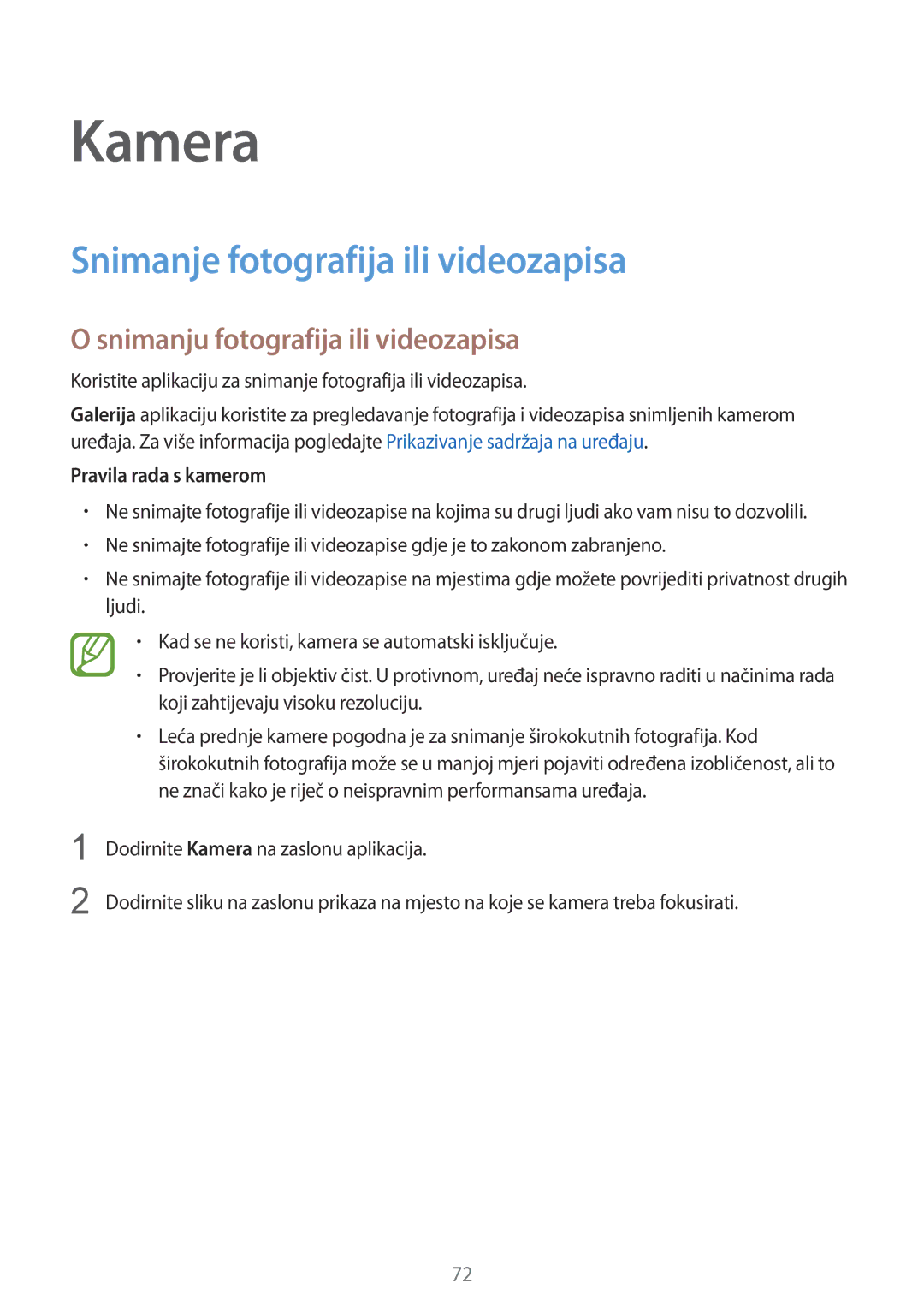 Samsung SM-G901FZKAVIP manual Kamera, Snimanje fotografija ili videozapisa, Snimanju fotografija ili videozapisa 