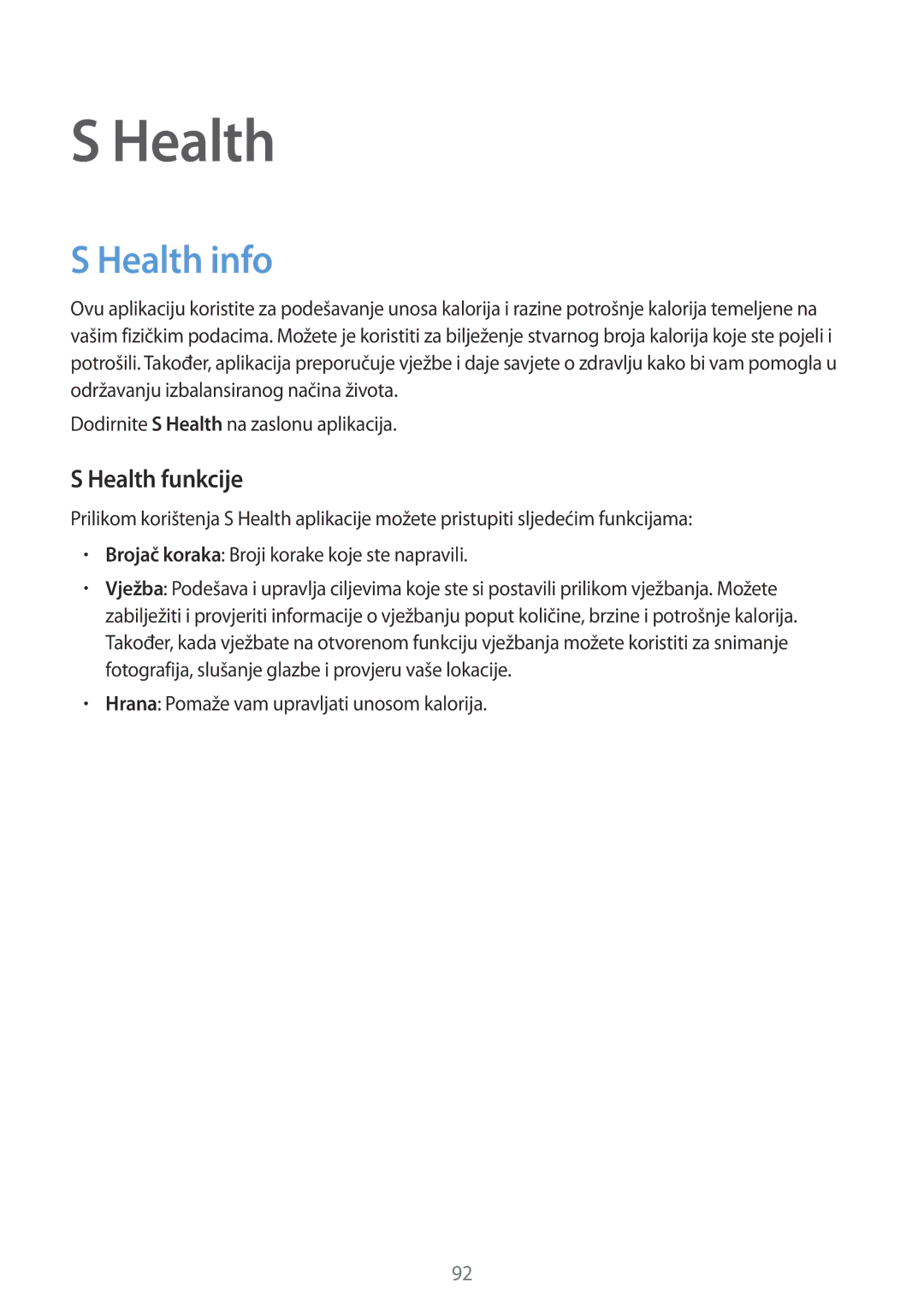 Samsung SM-G901FZKAVIP manual Health info, Health funkcije 