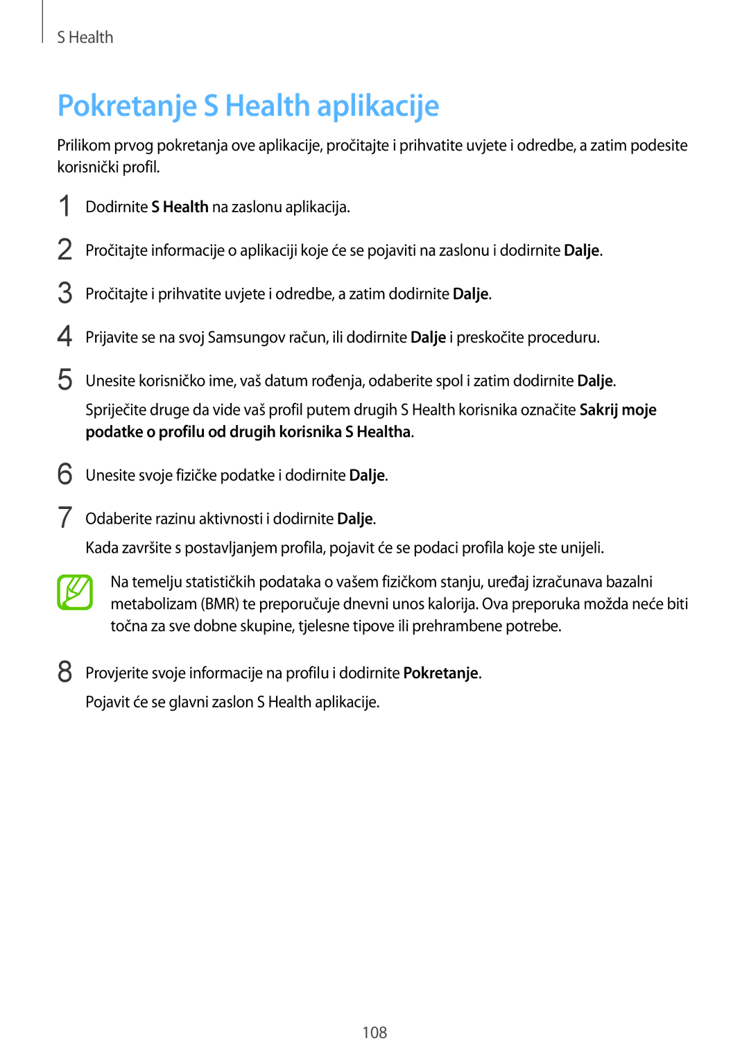 Samsung SM-G901FZKAVIP manual Pokretanje S Health aplikacije 