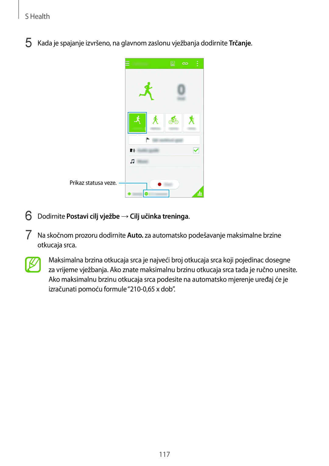 Samsung SM-G901FZKAVIP manual Dodirnite Postavi cilj vježbe →Cilj učinka treninga 