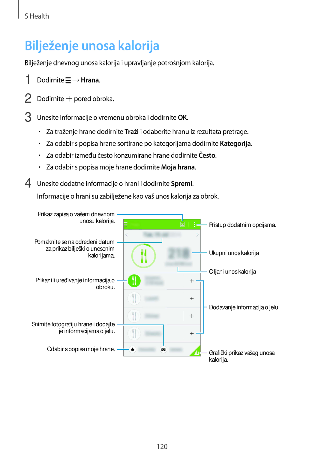 Samsung SM-G901FZKAVIP manual Bilježenje unosa kalorija 