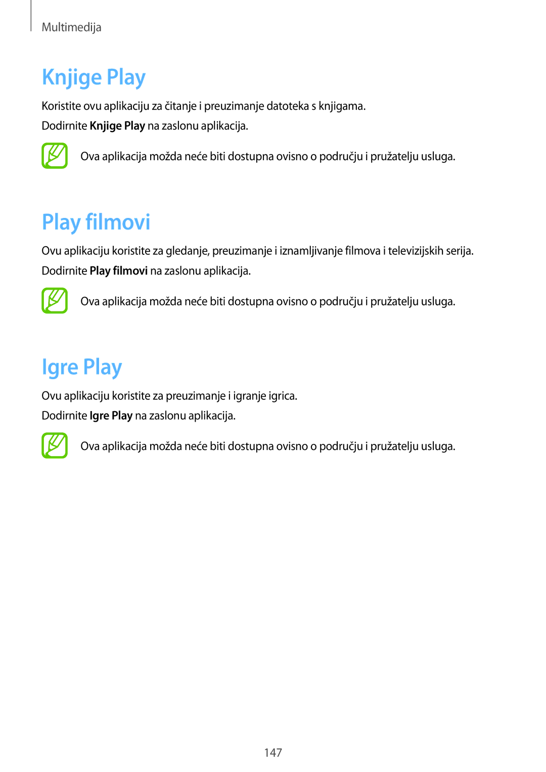Samsung SM-G901FZKAVIP manual Knjige Play, Play filmovi, Igre Play 