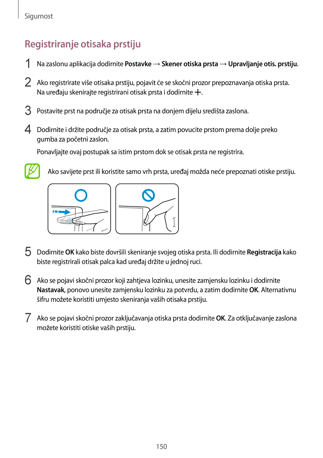 Samsung SM-G901FZKAVIP manual Registriranje otisaka prstiju, Možete koristiti otiske vaših prstiju 