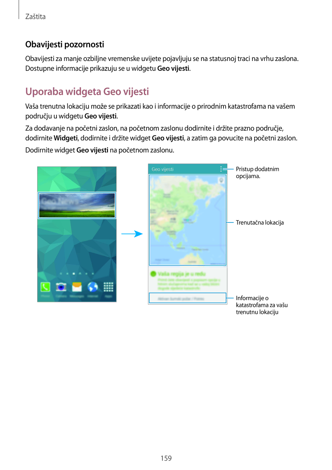 Samsung SM-G901FZKAVIP manual Uporaba widgeta Geo vijesti, Obavijesti pozornosti 