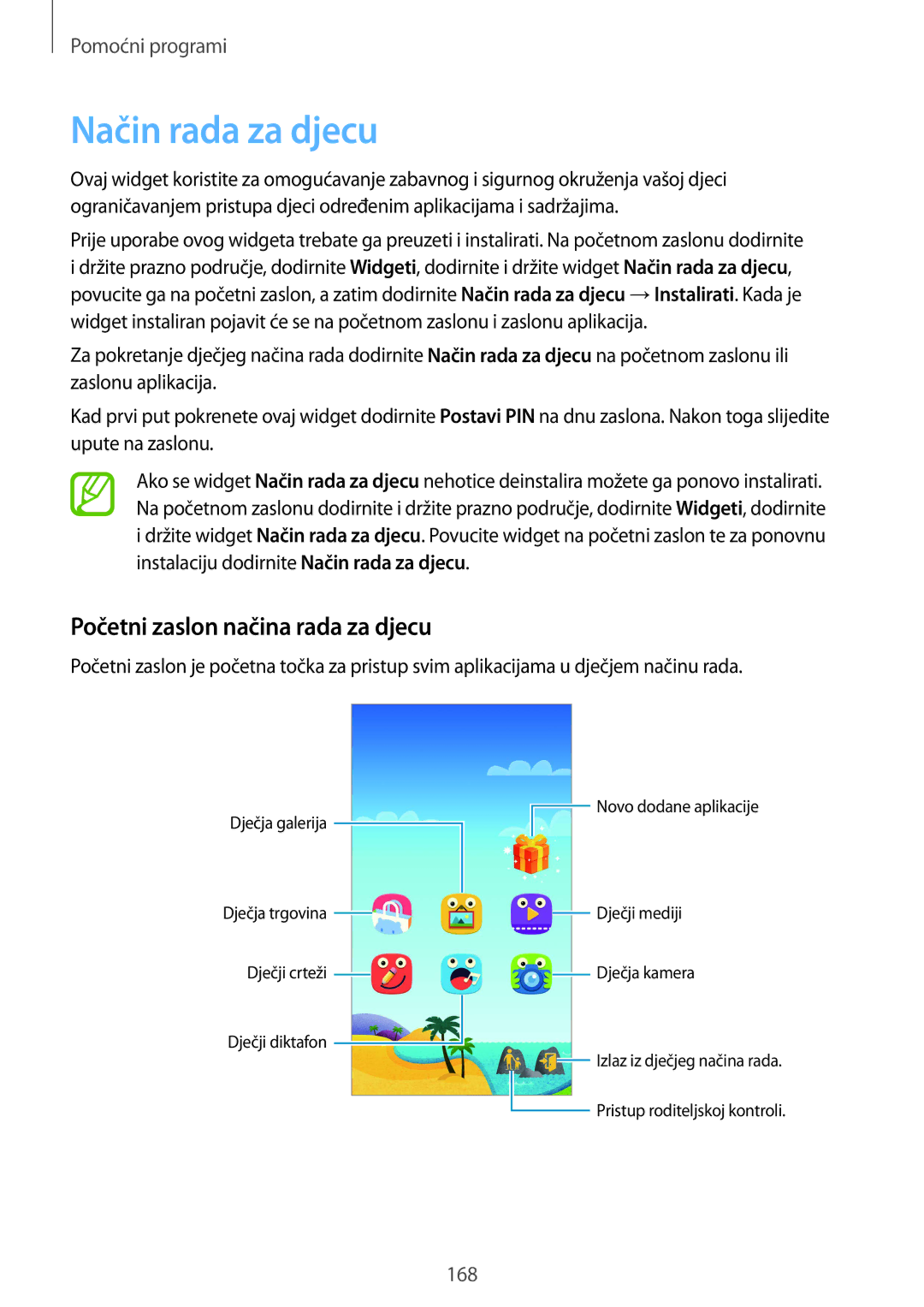 Samsung SM-G901FZKAVIP manual Način rada za djecu, Početni zaslon načina rada za djecu 