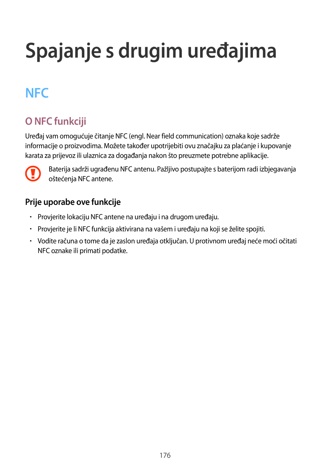 Samsung SM-G901FZKAVIP manual Spajanje s drugim uređajima, NFC funkciji 