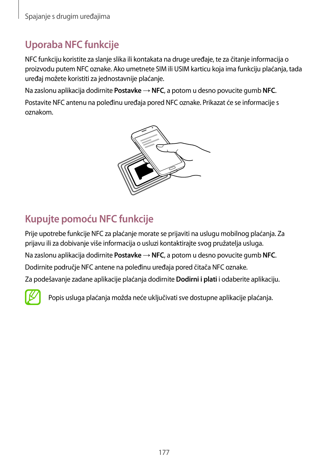 Samsung SM-G901FZKAVIP manual Uporaba NFC funkcije, Kupujte pomoću NFC funkcije 