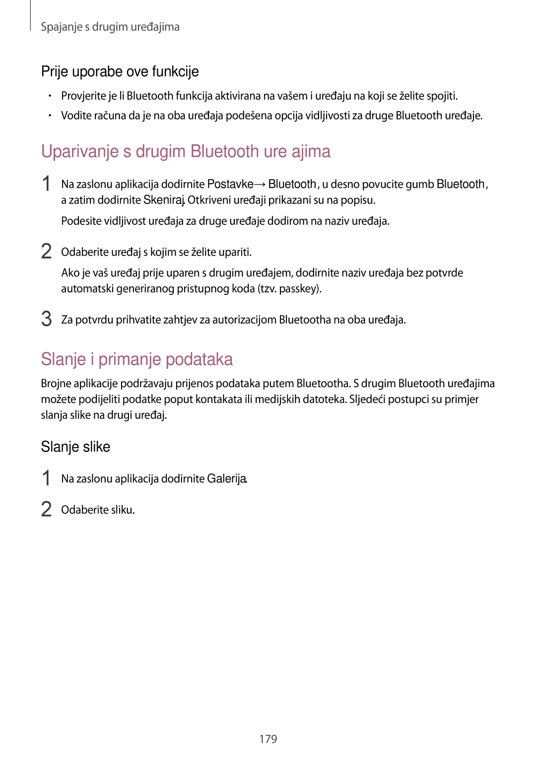 Samsung SM-G901FZKAVIP manual Uparivanje s drugim Bluetooth uređajima, Slanje i primanje podataka, Slanje slike 