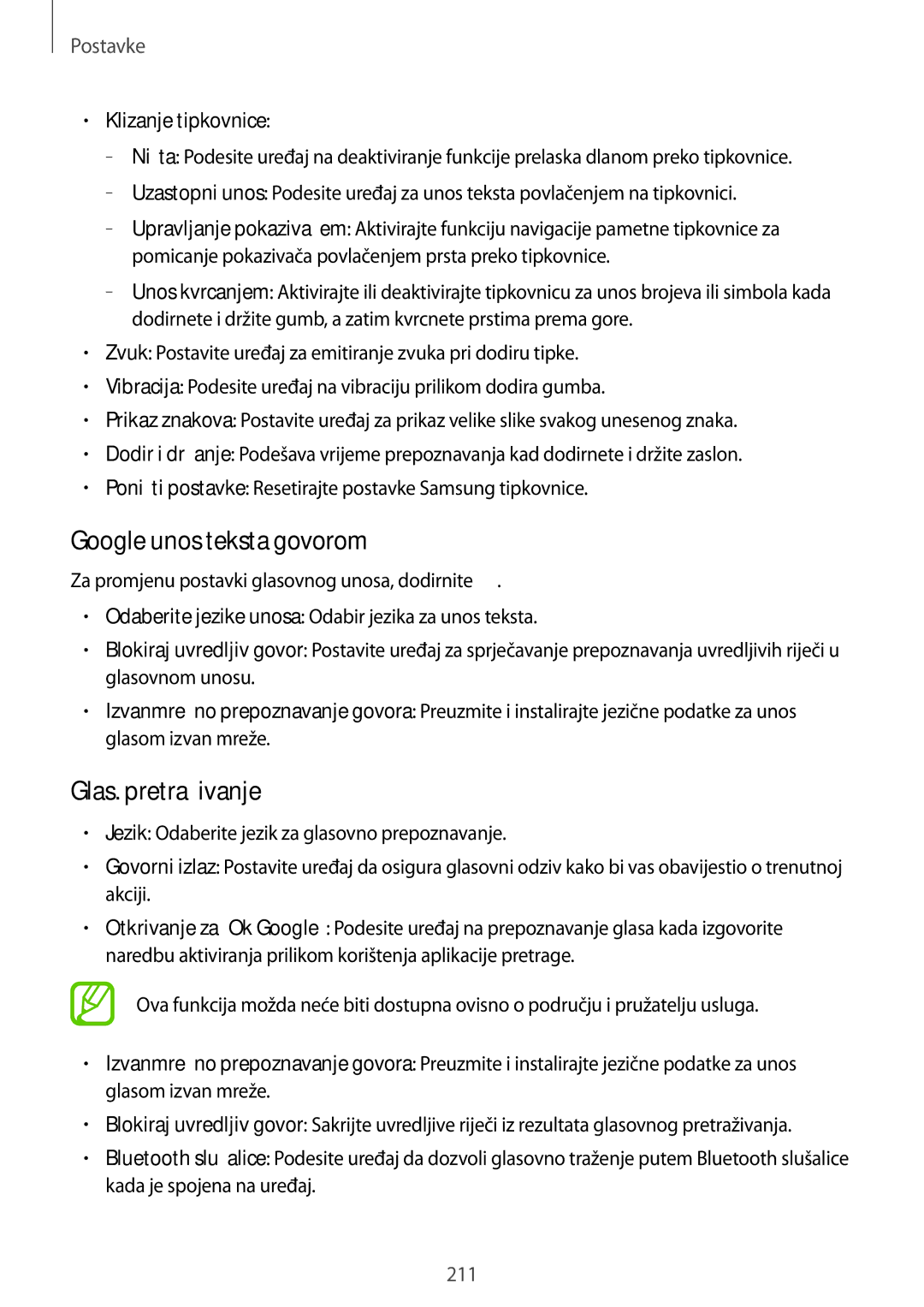 Samsung SM-G901FZKAVIP manual Google unos teksta govorom, Glas. pretraživanje, Klizanje tipkovnice 