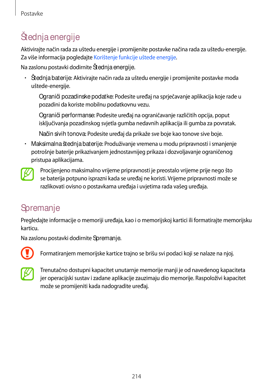 Samsung SM-G901FZKAVIP manual Štednja energije, Spremanje 