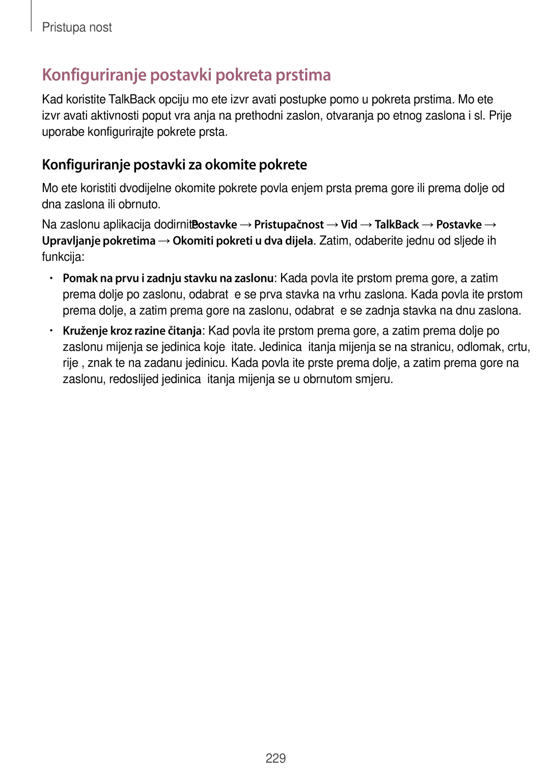 Samsung SM-G901FZKAVIP manual Konfiguriranje postavki pokreta prstima, Konfiguriranje postavki za okomite pokrete 