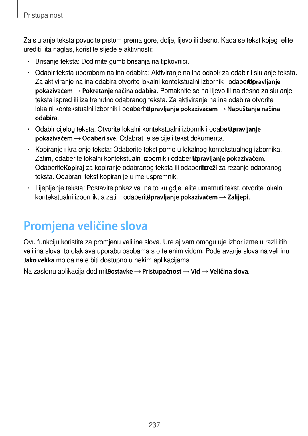 Samsung SM-G901FZKAVIP manual Promjena veličine slova 