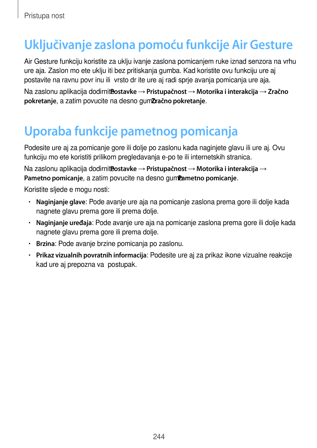 Samsung SM-G901FZKAVIP manual Uporaba funkcije pametnog pomicanja, Uključivanje zaslona pomoću funkcije Air Gesture 