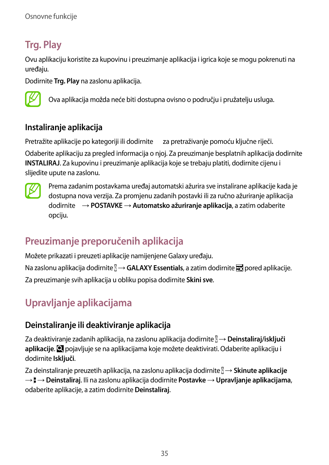 Samsung SM-G901FZKAVIP manual Trg. Play, Preuzimanje preporučenih aplikacija, Upravljanje aplikacijama 