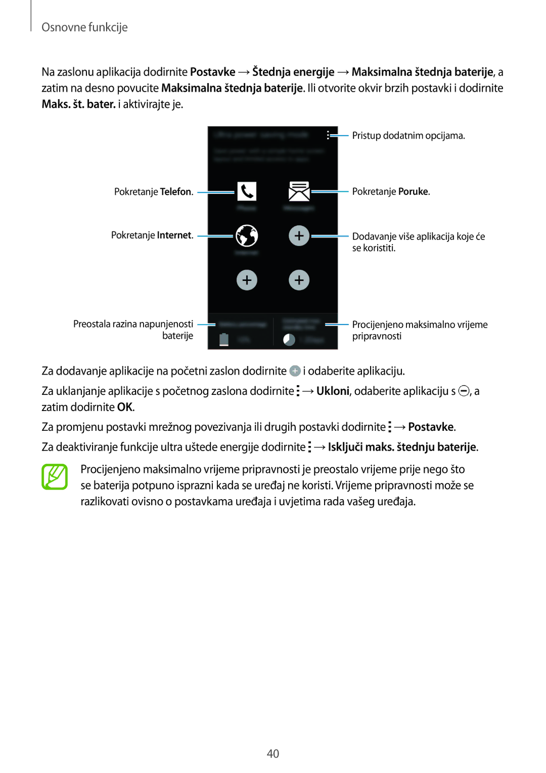 Samsung SM-G901FZKAVIP manual Baterije Pripravnosti 