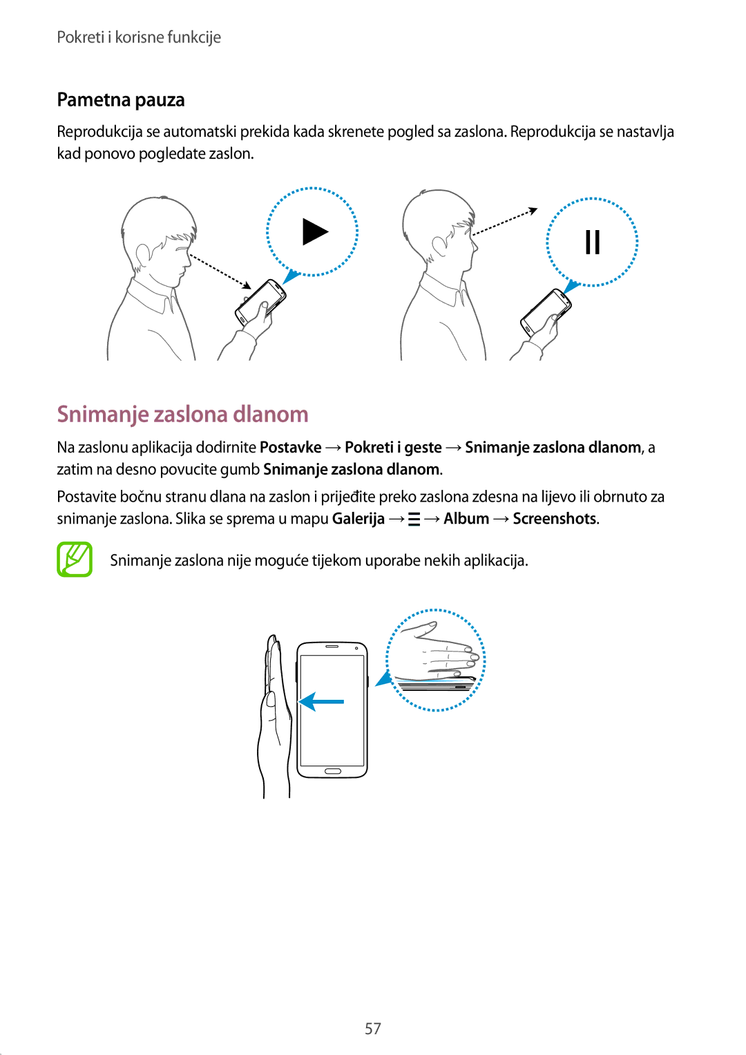 Samsung SM-G901FZKAVIP manual Snimanje zaslona dlanom, Pametna pauza 