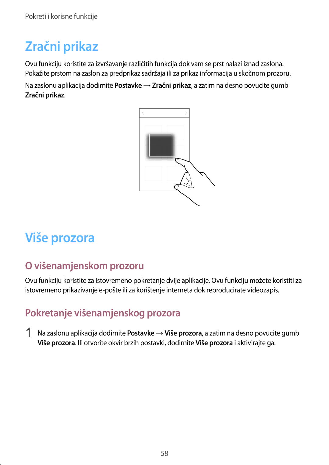 Samsung SM-G901FZKAVIP manual Zračni prikaz, Više prozora, Višenamjenskom prozoru, Pokretanje višenamjenskog prozora 