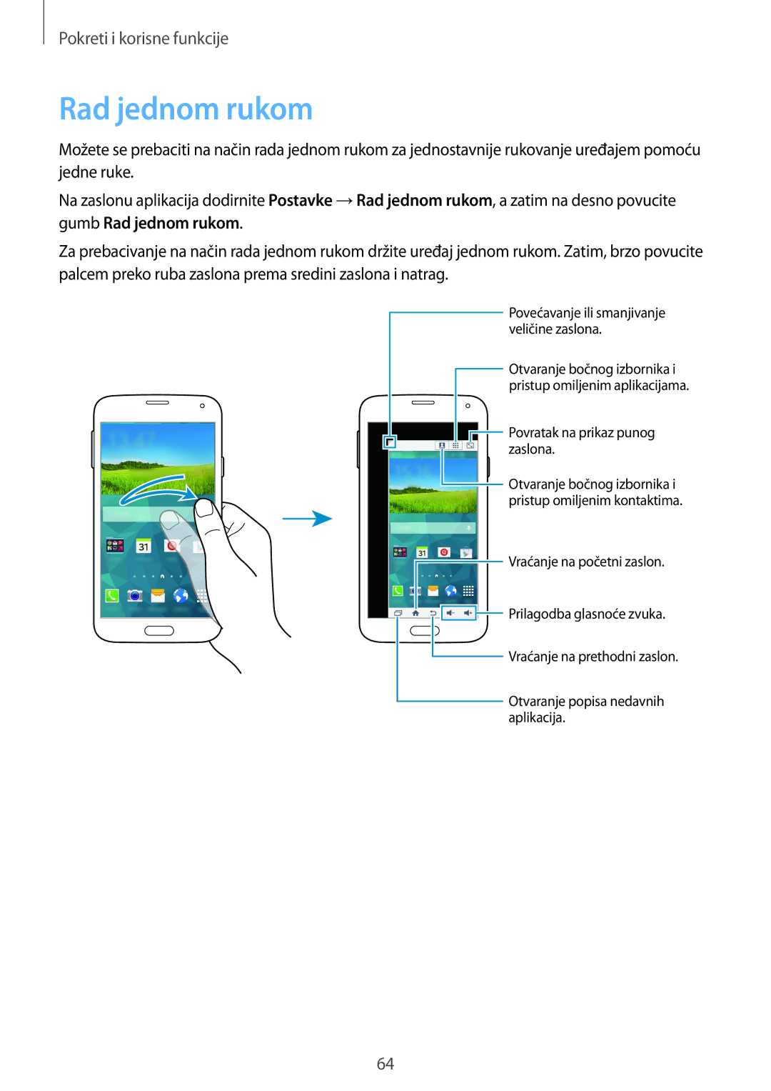 Samsung SM-G901FZKAVIP manual Rad jednom rukom 