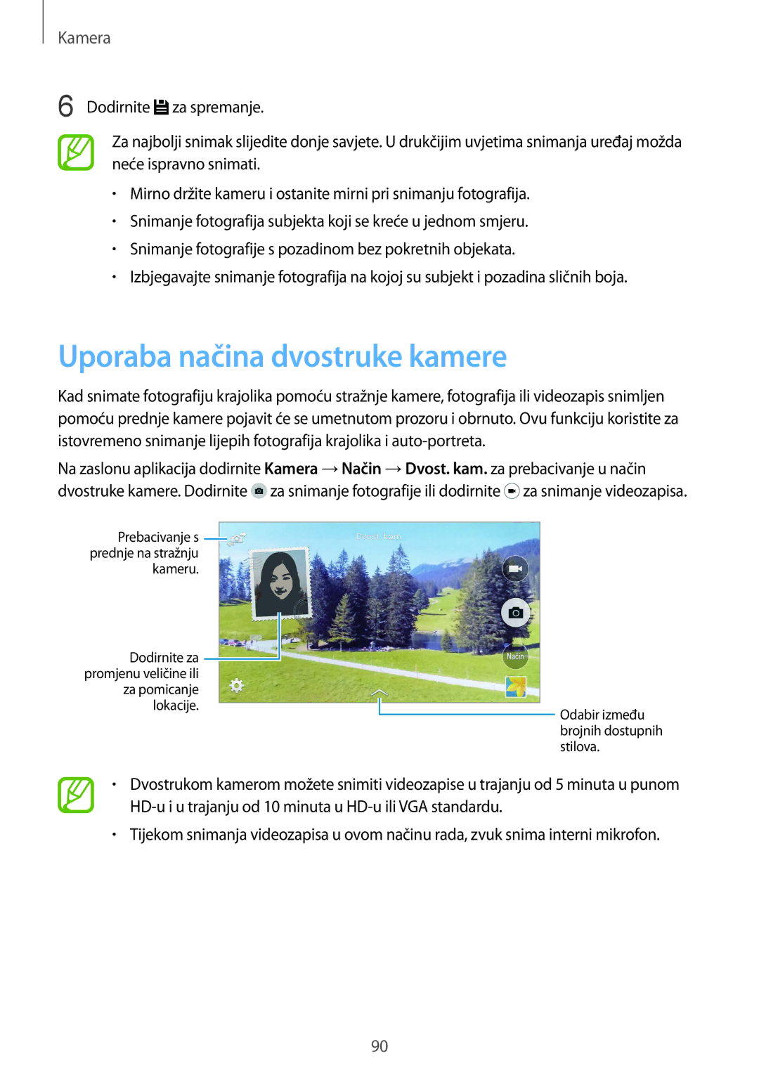 Samsung SM-G901FZKAVIP manual Uporaba načina dvostruke kamere 