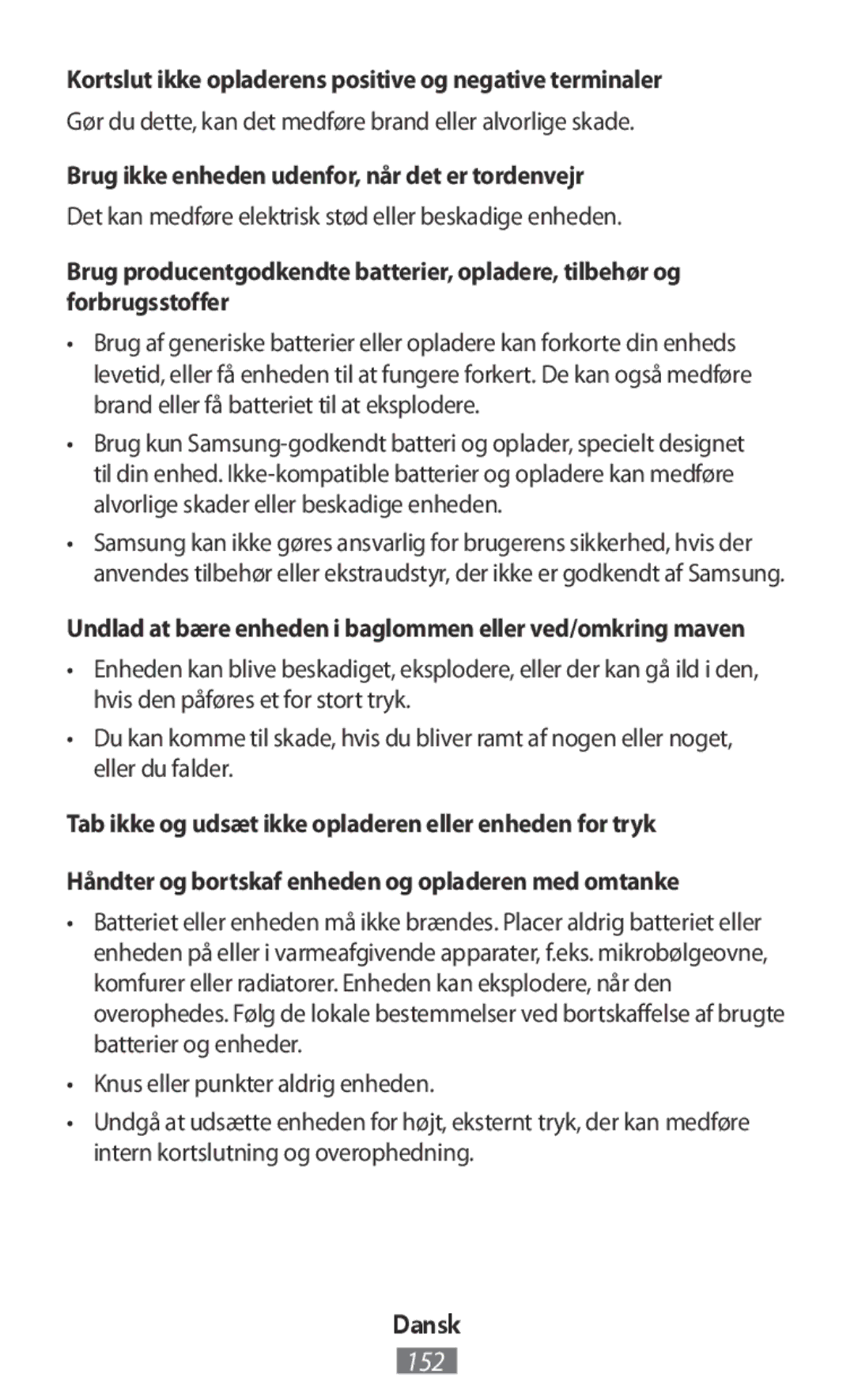 Samsung SM-G903FZDAORX, SM-G903FZKADBT, SM-G903FZDADBT manual Kortslut ikke opladerens positive og negative terminaler 