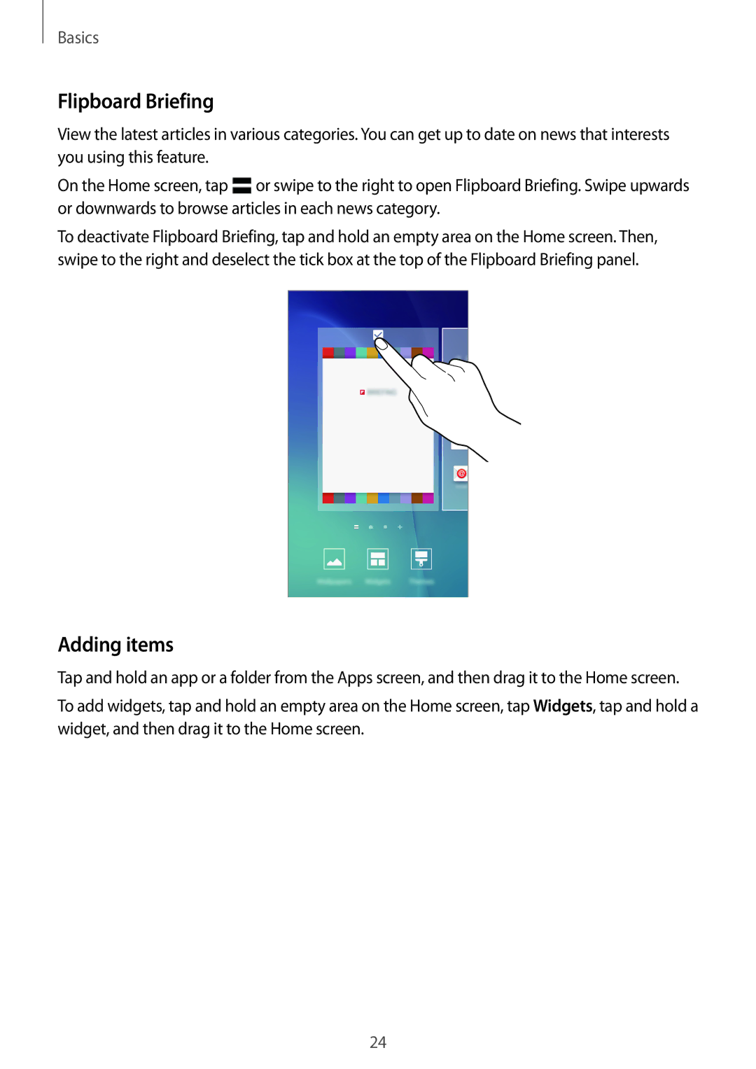 Samsung SM-G903FZKAXEF, SM-G903FZKADBT, SM-G903FZDADBT, SM-G903FZSADBT, SM-G903FZSAXEF manual Flipboard Briefing, Adding items 