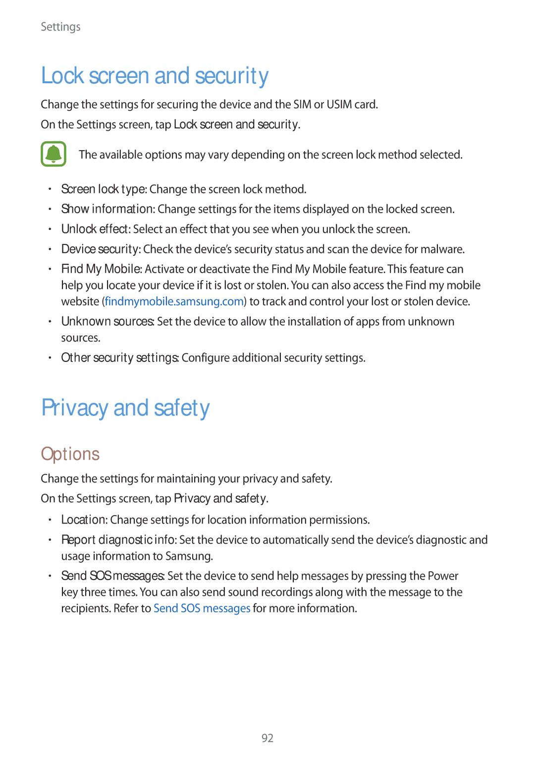 Samsung SM-G903FZSAETL, SM-G903FZKADBT, SM-G903FZDADBT, SM-G903FZSADBT manual Lock screen and security, Privacy and safety 