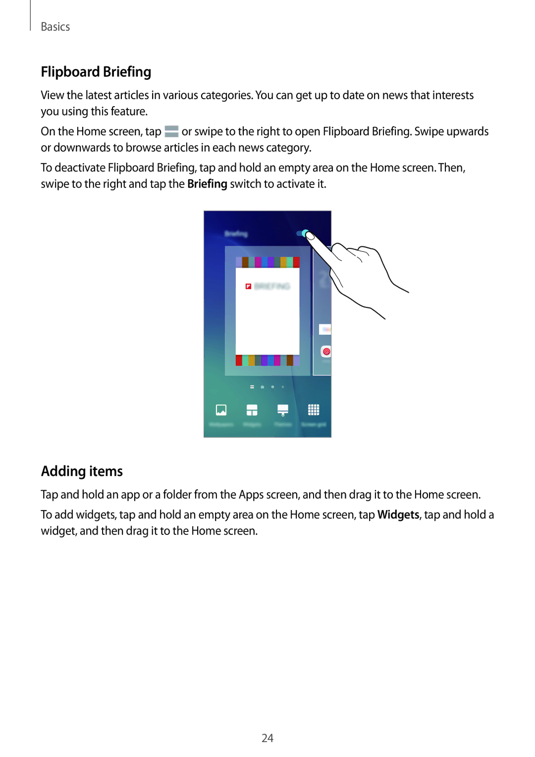 Samsung SM-G903FZKAXEF, SM-G903FZKADBT, SM-G903FZDADBT, SM-G903FZSADBT, SM-G903FZSAXEF manual Flipboard Briefing, Adding items 