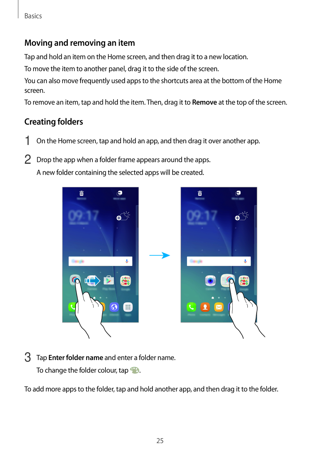 Samsung SM-G903FZDAXEF, SM-G903FZKADBT, SM-G903FZDADBT, SM-G903FZSADBT manual Moving and removing an item, Creating folders 