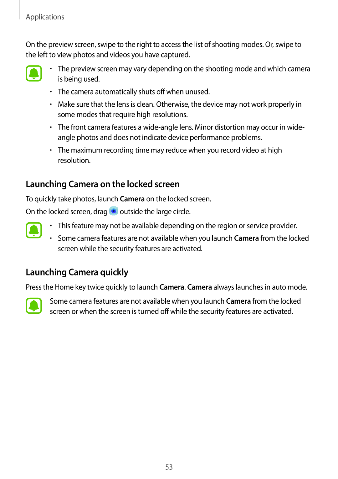 Samsung SM-G903FZSASEB, SM-G903FZKADBT, SM-G903FZDADBT manual Launching Camera on the locked screen, Launching Camera quickly 