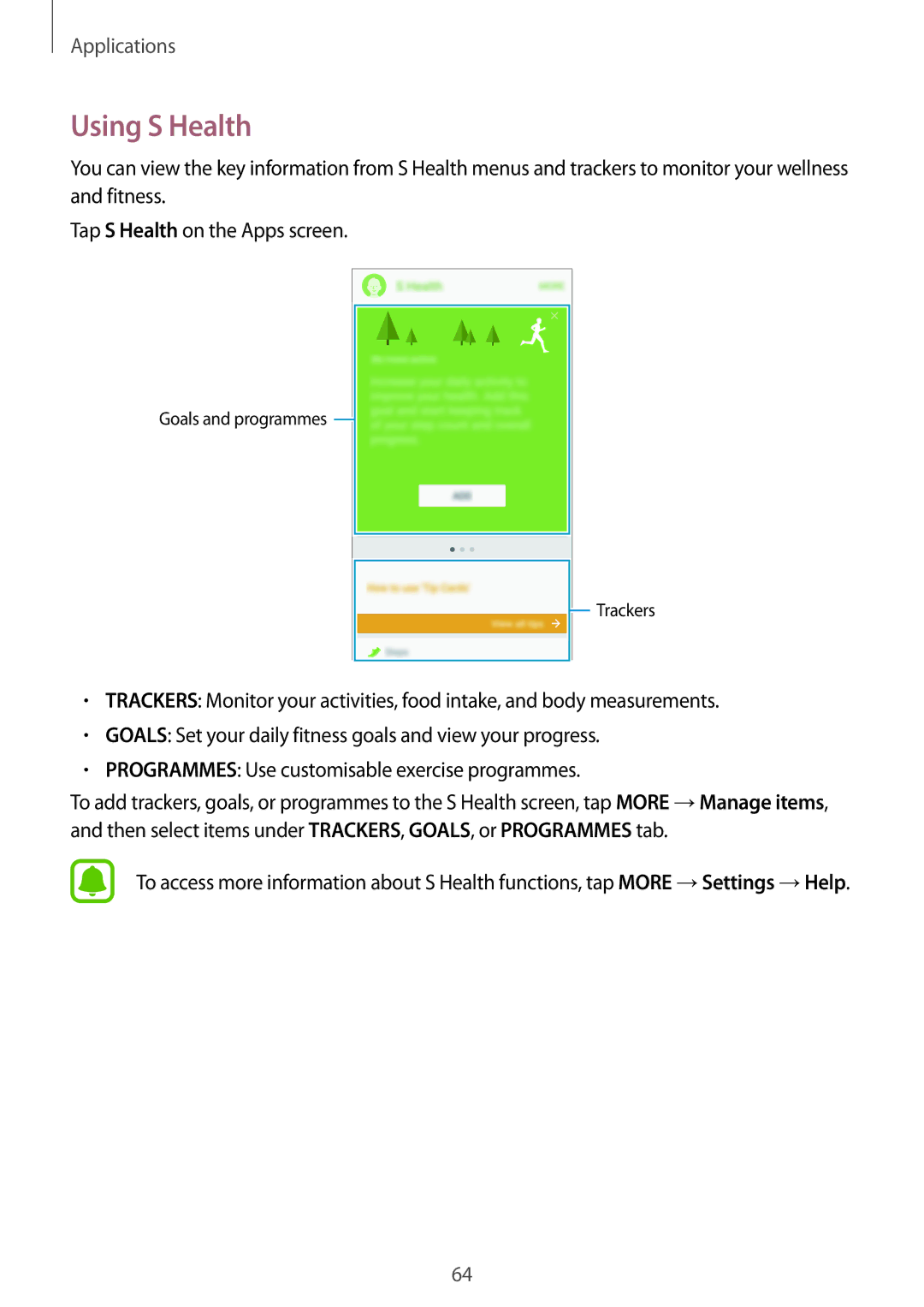 Samsung SM-G903FZKAXEF, SM-G903FZKADBT, SM-G903FZDADBT, SM-G903FZSADBT, SM-G903FZSAXEF, SM-G903FZDAXEF manual Using S Health 