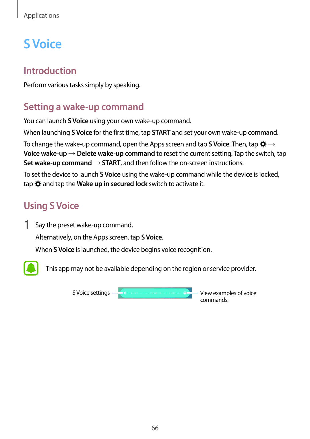 Samsung SM-G903FZKATIM manual Setting a wake-up command, Using S Voice, Perform various tasks simply by speaking 