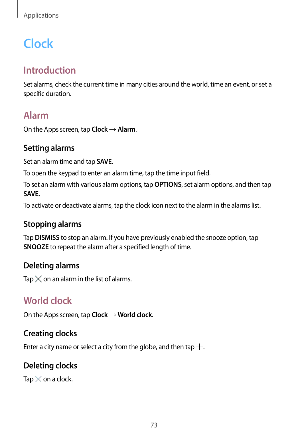 Samsung SM-G903FZSASEB, SM-G903FZKADBT, SM-G903FZDADBT, SM-G903FZSADBT, SM-G903FZSAXEF manual Clock, Alarm, World clock 