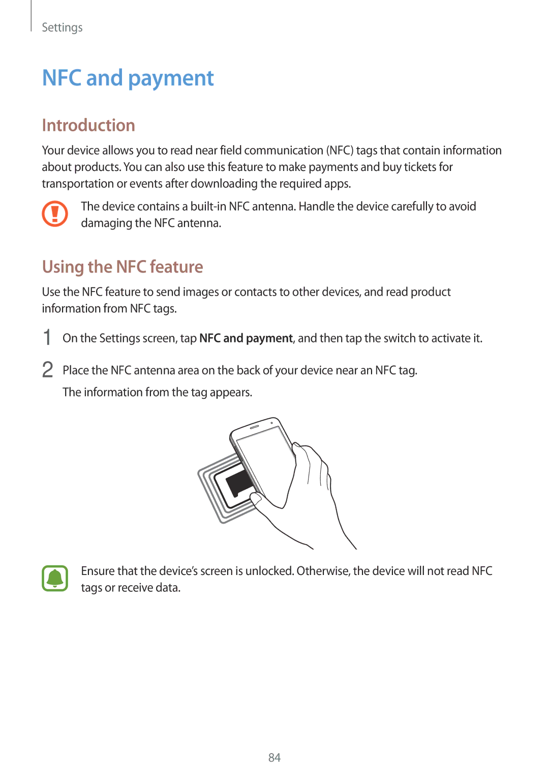 Samsung SM-G903FZKAXEF, SM-G903FZKADBT, SM-G903FZDADBT, SM-G903FZSADBT, SM-G903FZSAXEF NFC and payment, Using the NFC feature 