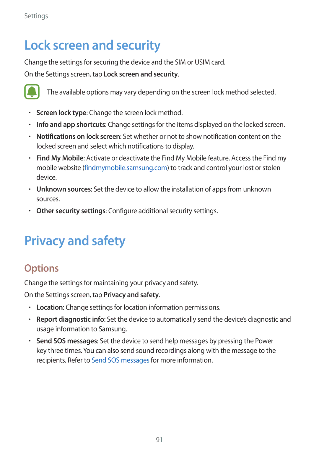 Samsung SM-G903FZKABGL, SM-G903FZKADBT, SM-G903FZDADBT, SM-G903FZSADBT manual Lock screen and security, Privacy and safety 