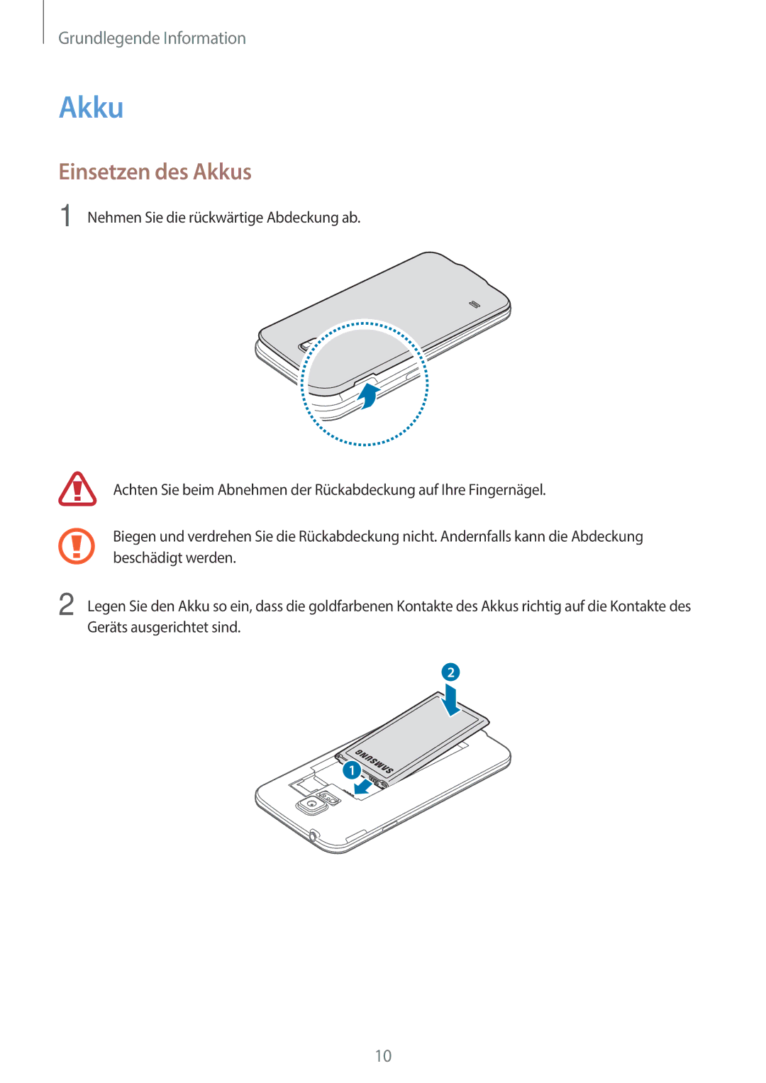 Samsung SM-G903FZDADBT, SM-G903FZKADBT, SM-G903FZSADBT manual Einsetzen des Akkus 