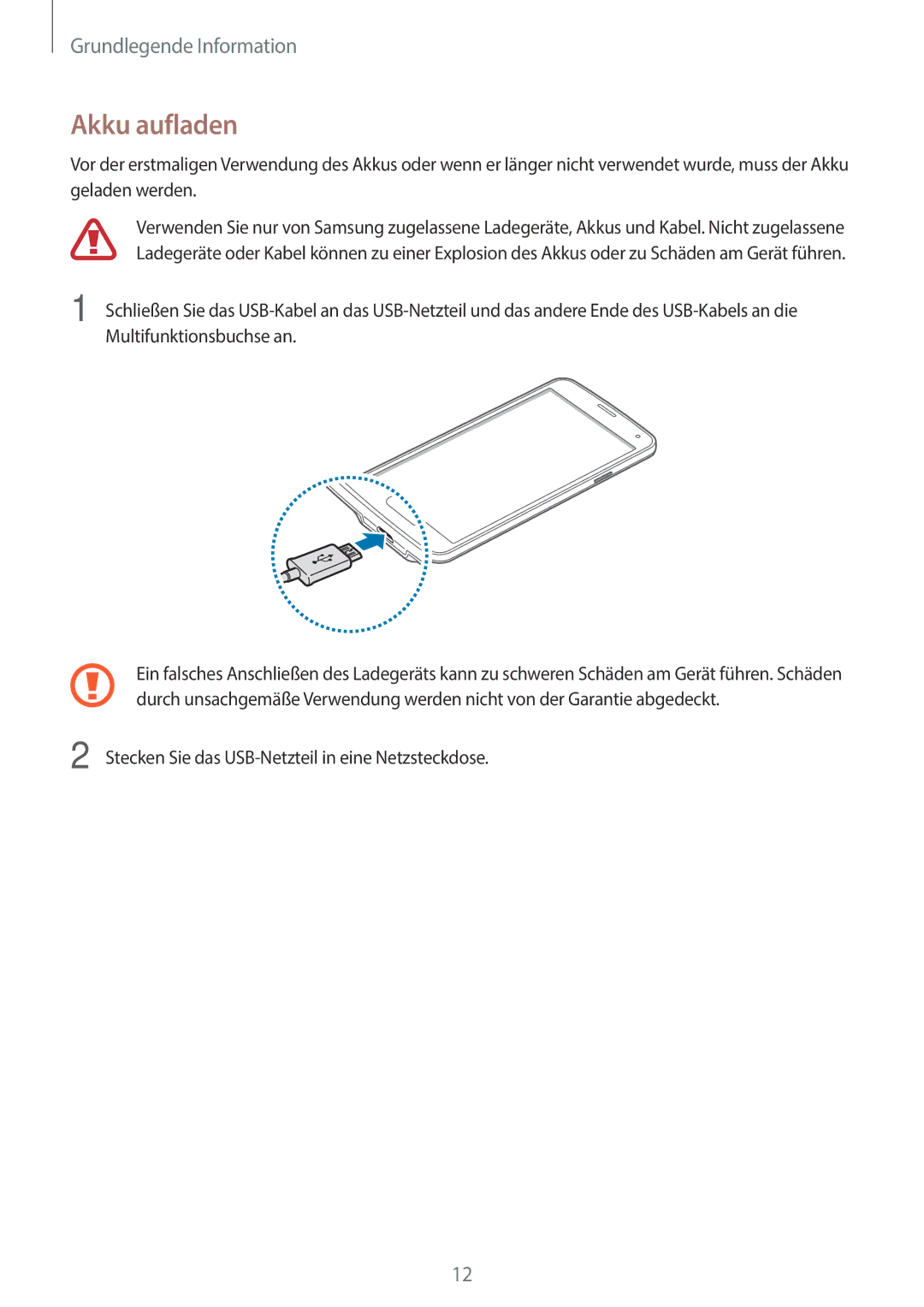 Samsung SM-G903FZKADBT, SM-G903FZDADBT, SM-G903FZSADBT manual Akku aufladen 