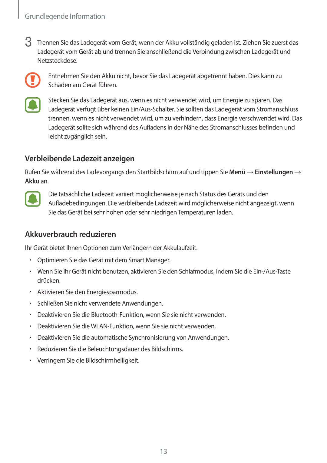 Samsung SM-G903FZDADBT, SM-G903FZKADBT, SM-G903FZSADBT manual Verbleibende Ladezeit anzeigen, Akkuverbrauch reduzieren 