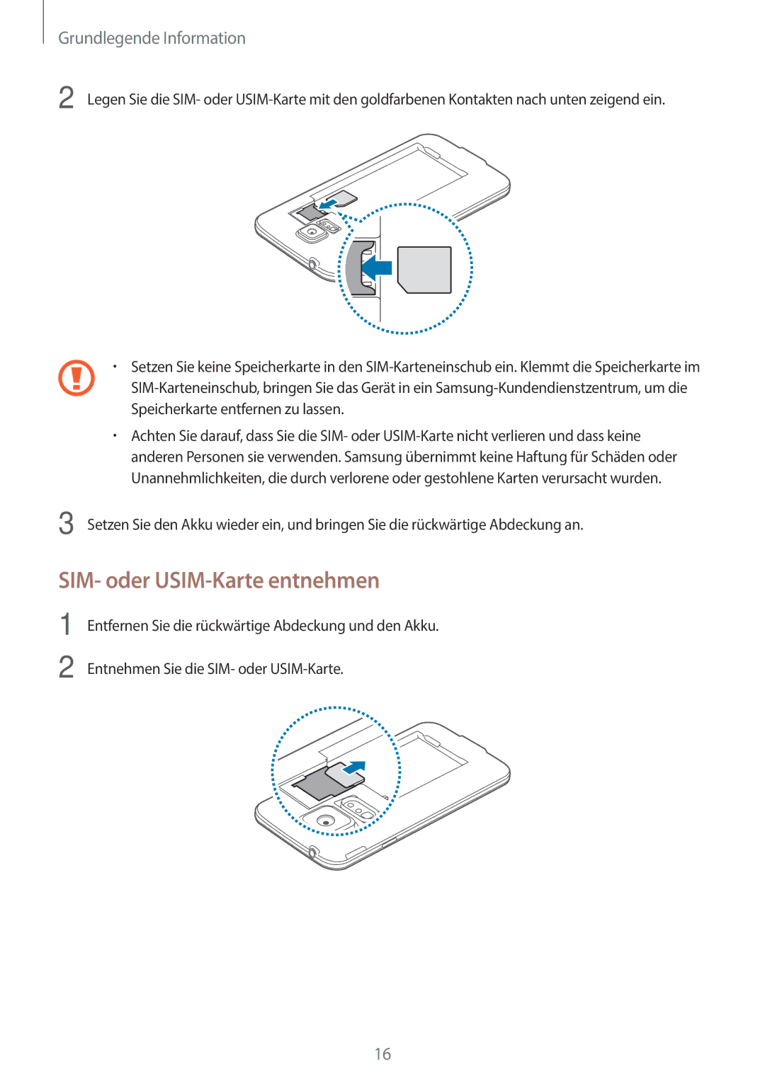 Samsung SM-G903FZDADBT, SM-G903FZKADBT, SM-G903FZSADBT manual SIM- oder USIM-Karte entnehmen 