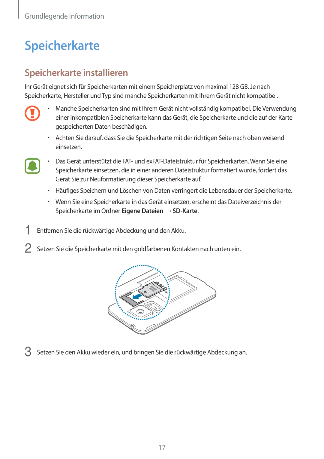 Samsung SM-G903FZSADBT, SM-G903FZKADBT, SM-G903FZDADBT manual Speicherkarte installieren 