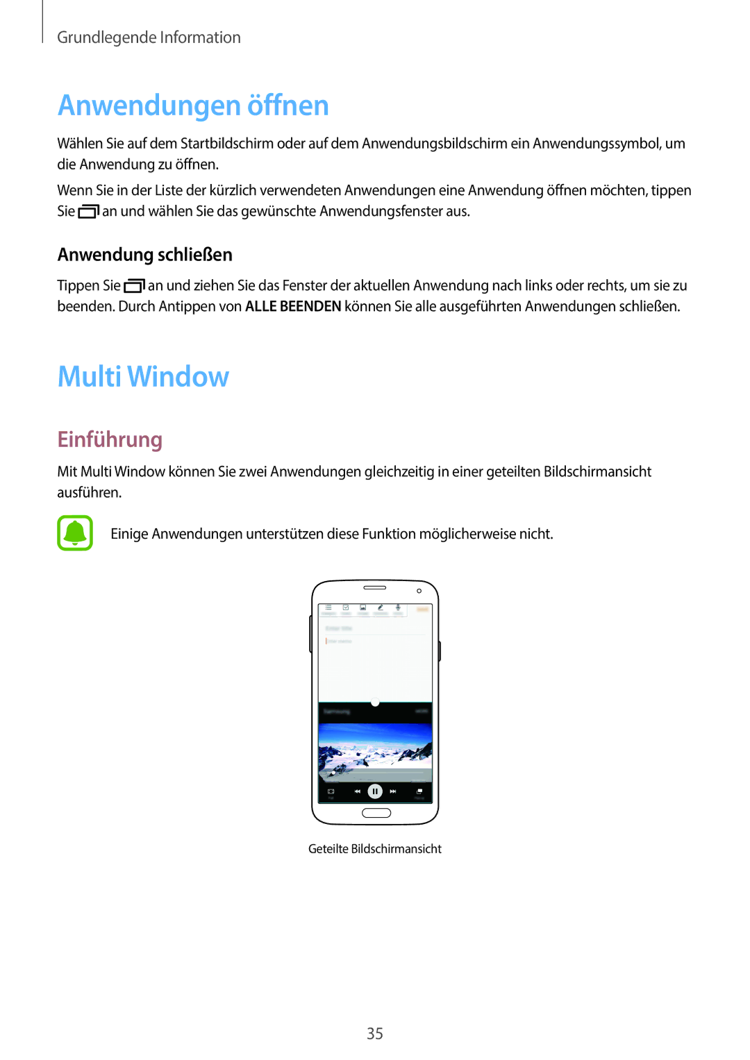 Samsung SM-G903FZSADBT, SM-G903FZKADBT, SM-G903FZDADBT Anwendungen öffnen, Multi Window, Einführung, Anwendung schließen 