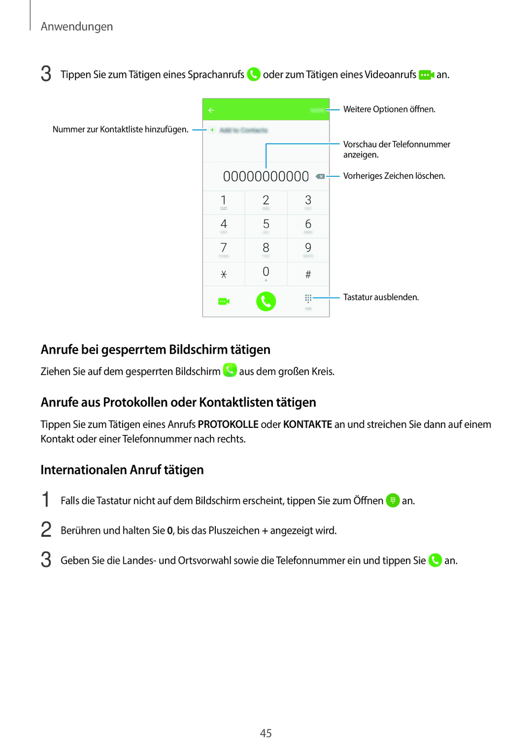 Samsung SM-G903FZKADBT manual Anrufe bei gesperrtem Bildschirm tätigen, Anrufe aus Protokollen oder Kontaktlisten tätigen 