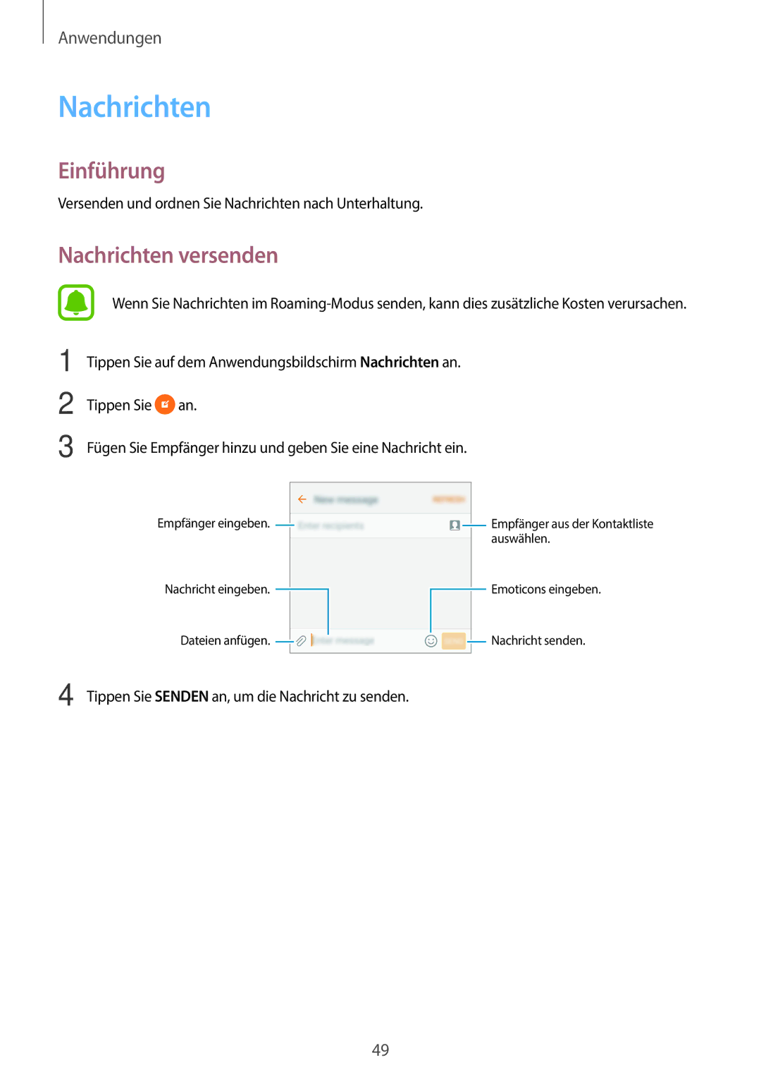 Samsung SM-G903FZDADBT, SM-G903FZKADBT, SM-G903FZSADBT manual Nachrichten versenden 